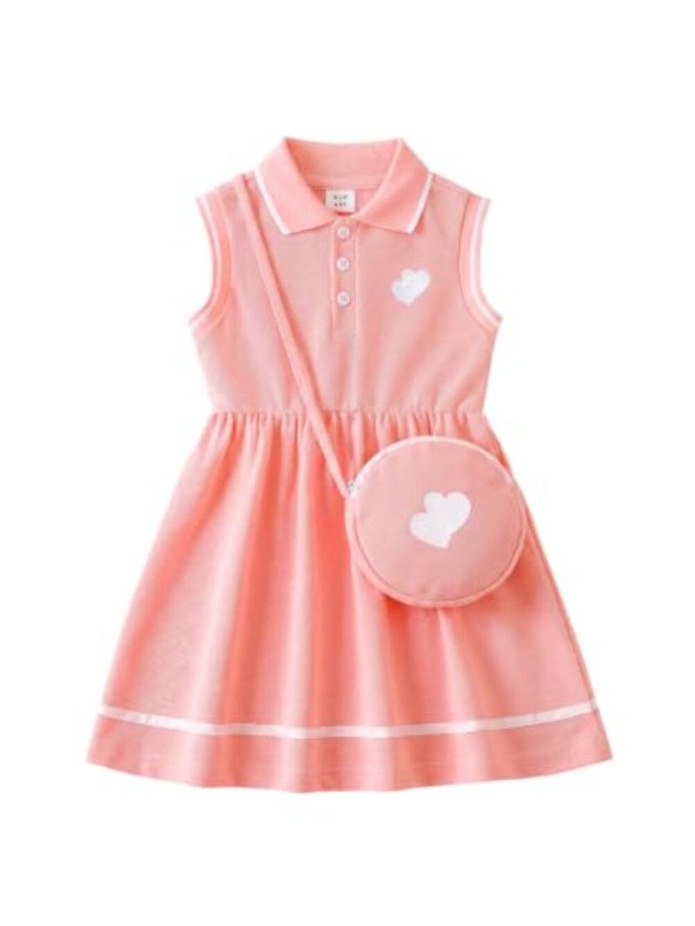 Girls Sleeveless Cotton Blend Polo Dress with Crossbody Bag